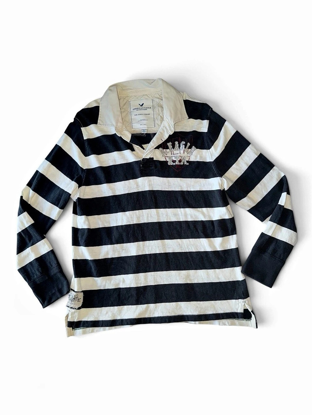 American Eagle Outfitters The Eagle Rugby Shirt Black & White Medium